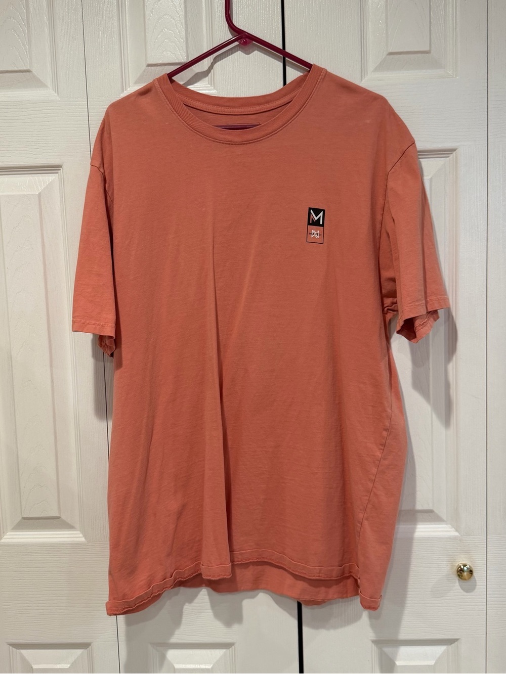 Men's Short-Sleeve Crew Tee in Salmon with Small Chest Patch - Picture 1 of 4
